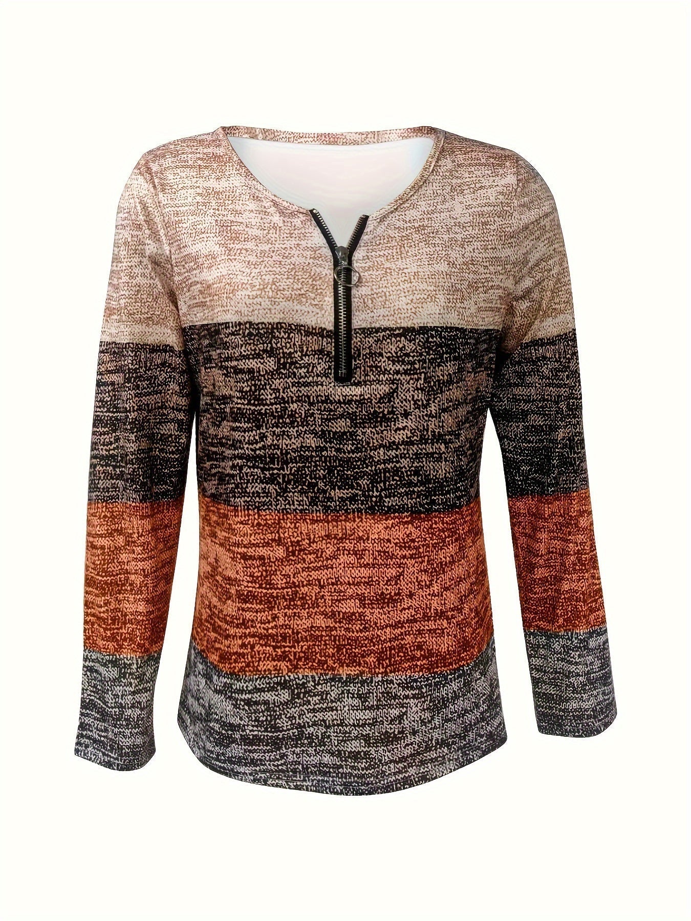 Sophie | T-shirt à manches longues coloré avec demi-fermeture éclair et blocs de couleurs