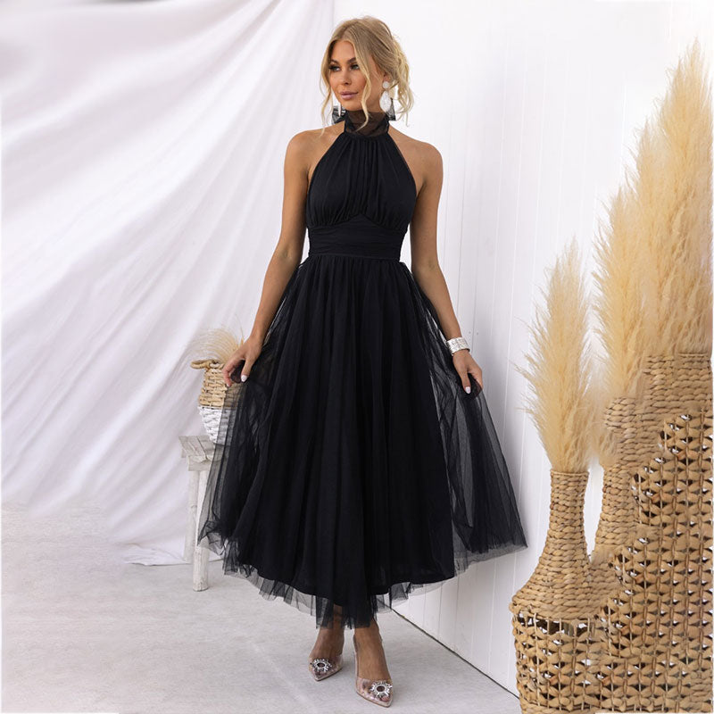 Mesh dress with high neckline and sleeveless design - Erin