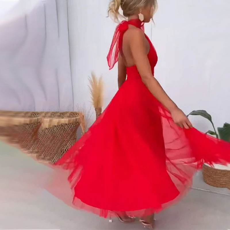 Mesh dress with high neckline and sleeveless design - Erin