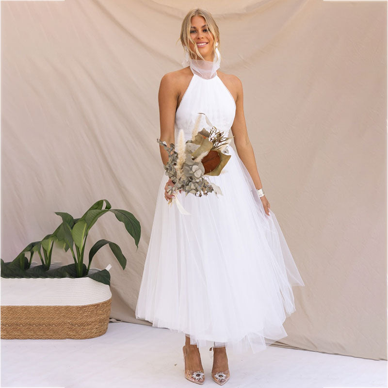 Mesh dress with high neckline and sleeveless design - Erin