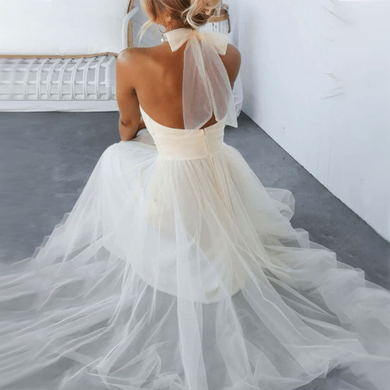 Mesh dress with high neckline and sleeveless design - Erin