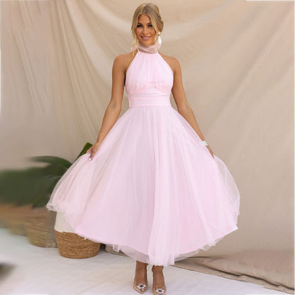 Mesh dress with high neckline and sleeveless design - Erin