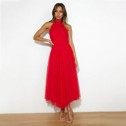 Mesh dress with high neckline and sleeveless design - Erin