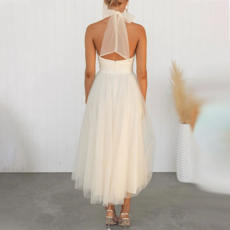Mesh dress with high neckline and sleeveless design - Erin