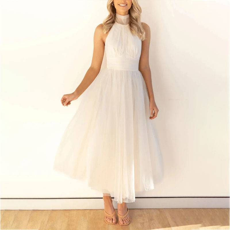 Mesh dress with high neckline and sleeveless design - Erin