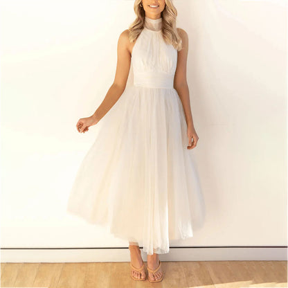Mesh dress with high neckline and sleeveless design - Erin