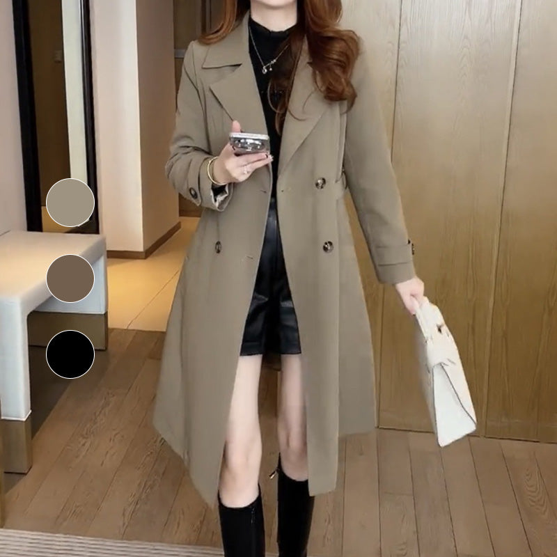 Ladies Long Double-Breasted Trench Coat with Bow Belt