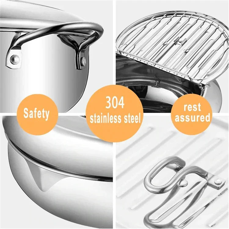 Stainless Steel Deep Fryer - Thermometer - Cool Touch Handles - Safe and Efficient