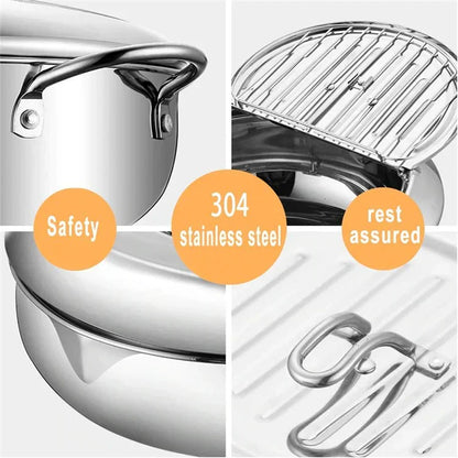 Stainless Steel Deep Fryer - Thermometer - Cool Touch Handles - Safe and Efficient