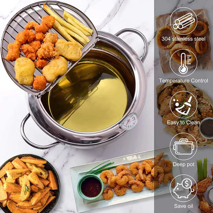 Stainless Steel Deep Fryer - Thermometer - Cool Touch Handles - Safe and Efficient