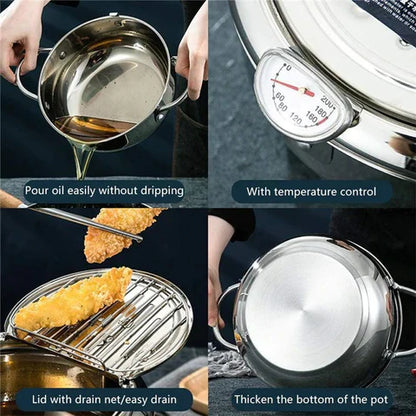 Stainless Steel Deep Fryer - Thermometer - Cool Touch Handles - Safe and Efficient