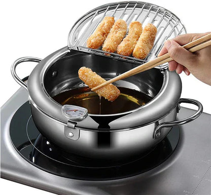 Stainless Steel Deep Fryer - Thermometer - Cool Touch Handles - Safe and Efficient