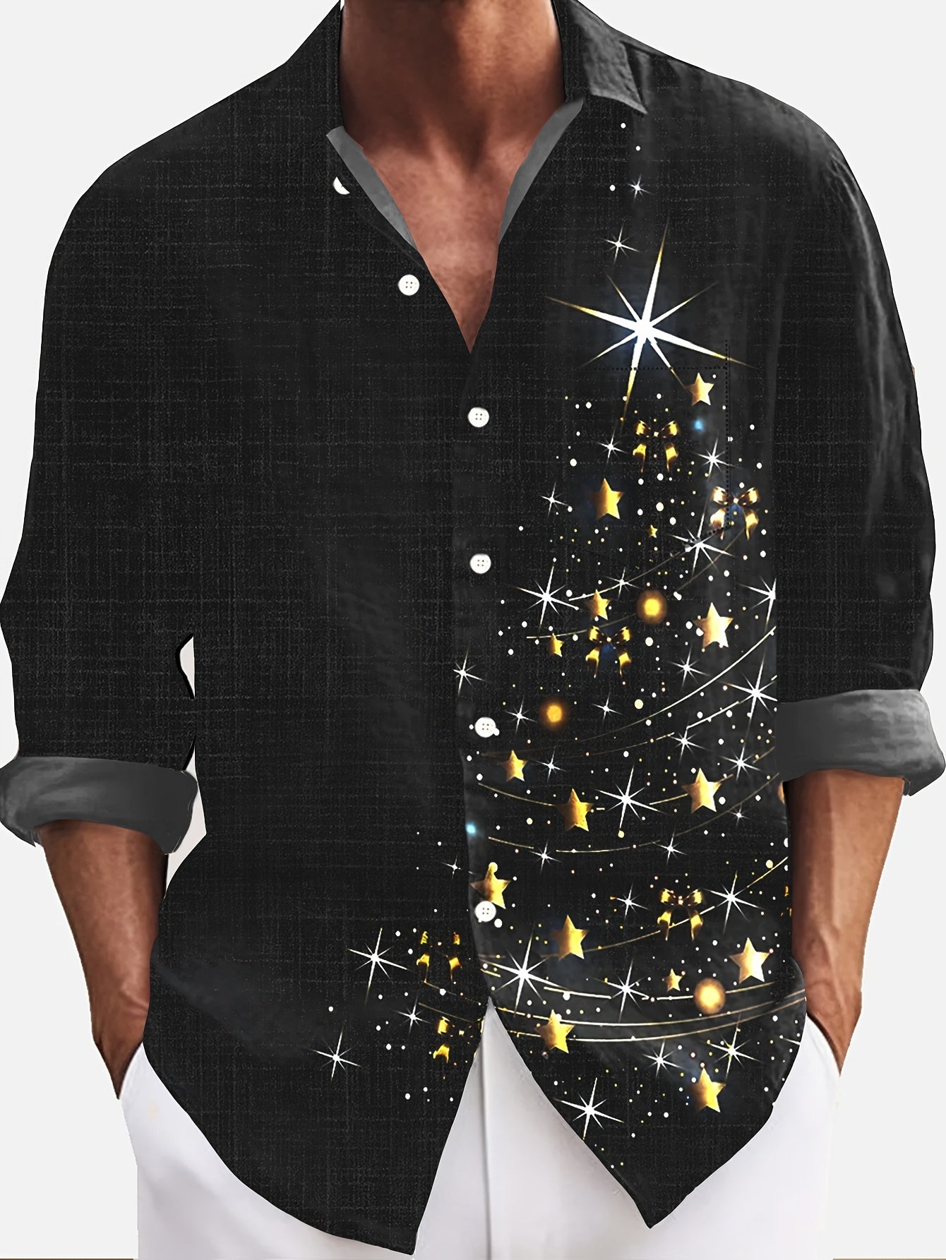 Stan | Chemise à manches longues pour homme avec imprimé brillant d'arbre de Noël