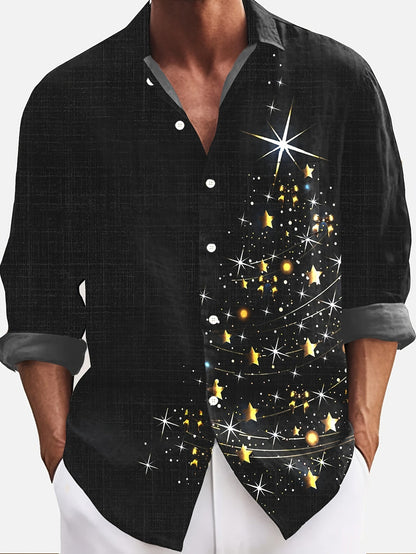 Stan | Chemise à manches longues pour homme avec imprimé brillant d'arbre de Noël