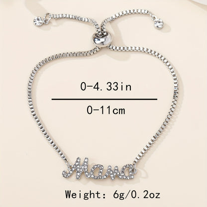 Bracelet Lettre Maman Stylé avec Faux Diamants