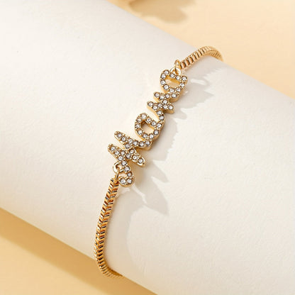 Bracelet Lettre Maman Stylé avec Faux Diamants