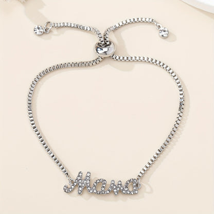 Bracelet Lettre Maman Stylé avec Faux Diamants