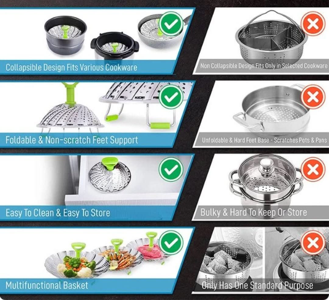 Cesto para cozer a vapor | Aço inoxidável e dobrável