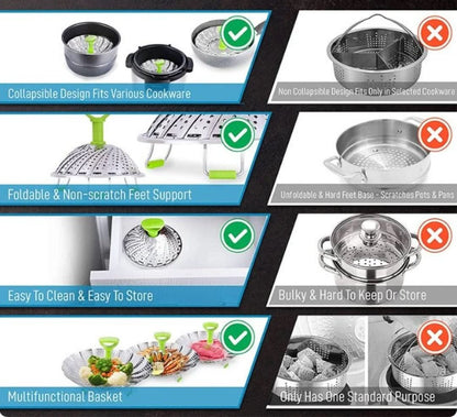 Cesto para cozer a vapor | Aço inoxidável e dobrável