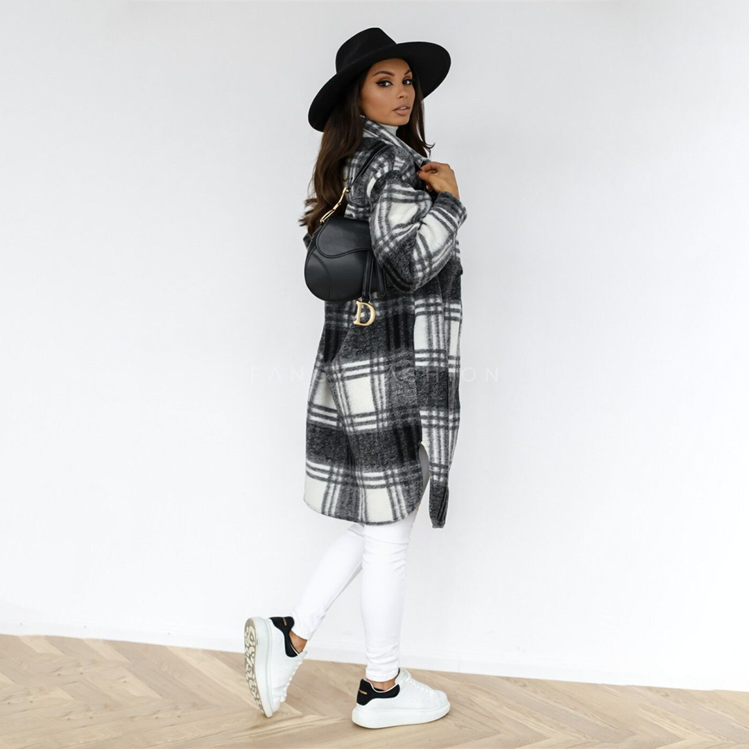 Long oversized checked coat for women - Seira