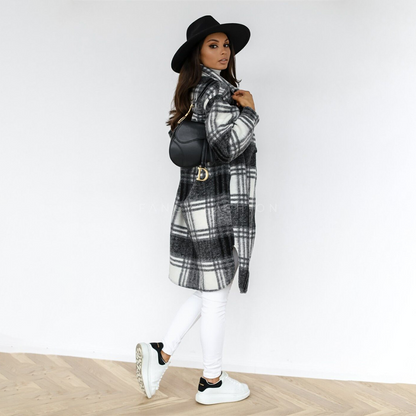 Long oversized checked coat for women - Seira