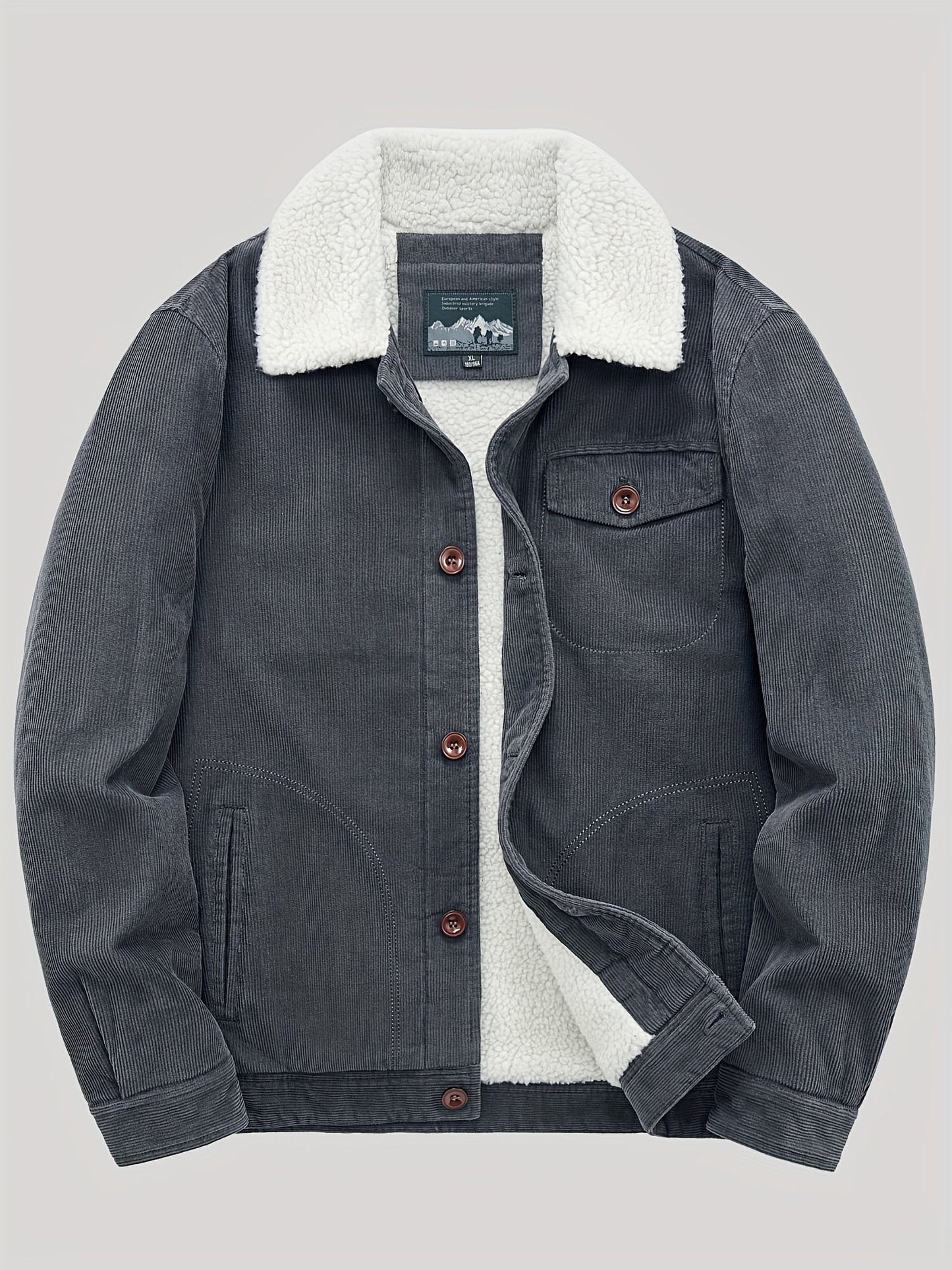 Sven | Veste pour homme en velours côtelé chaud en polaire avec boutons