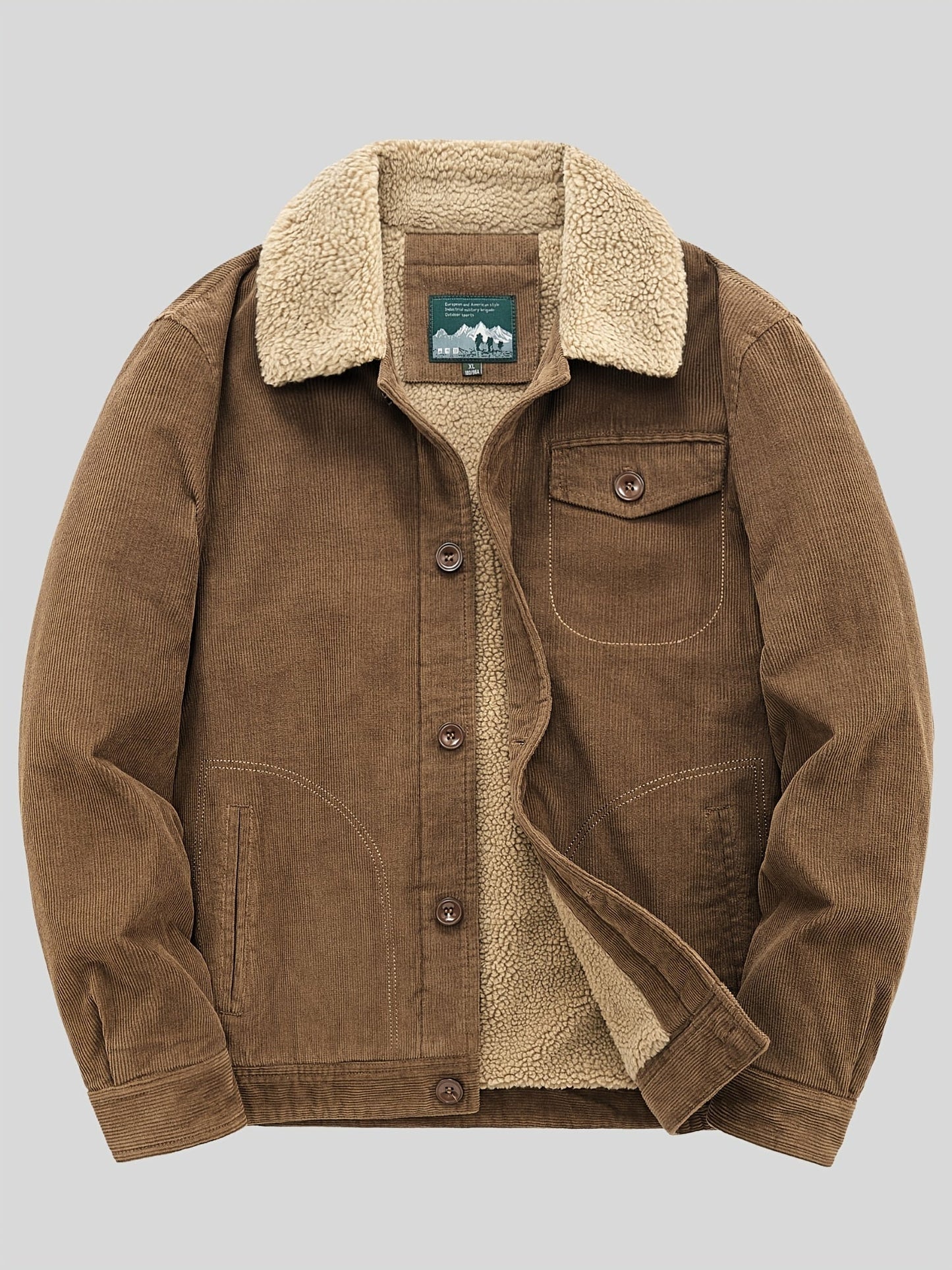 Sven | Veste pour homme en velours côtelé chaud en polaire avec boutons