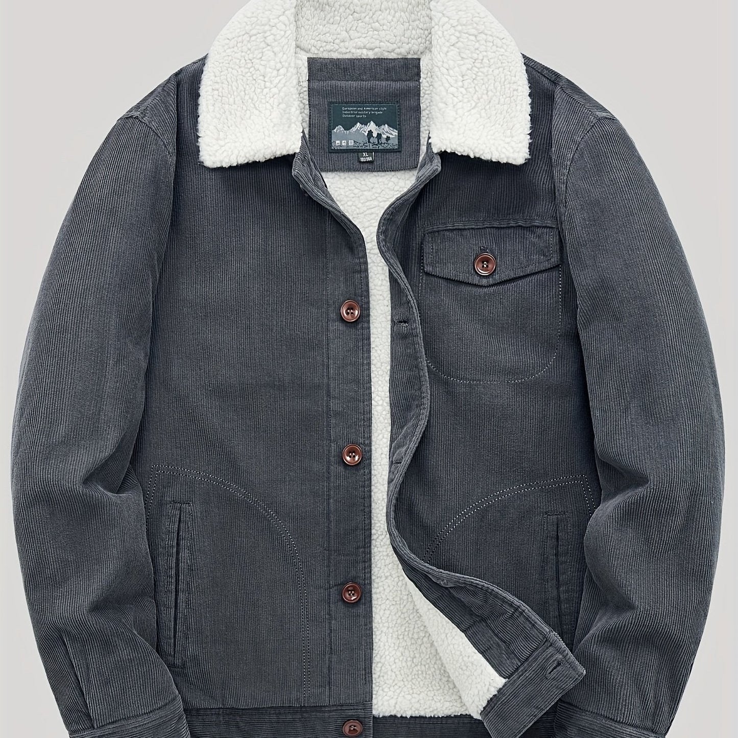 Sven | Veste pour homme en velours côtelé chaud en polaire avec boutons