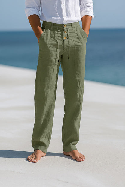 Pantalones de lino para hombre de corte recto y cómodos y transpirables para el verano