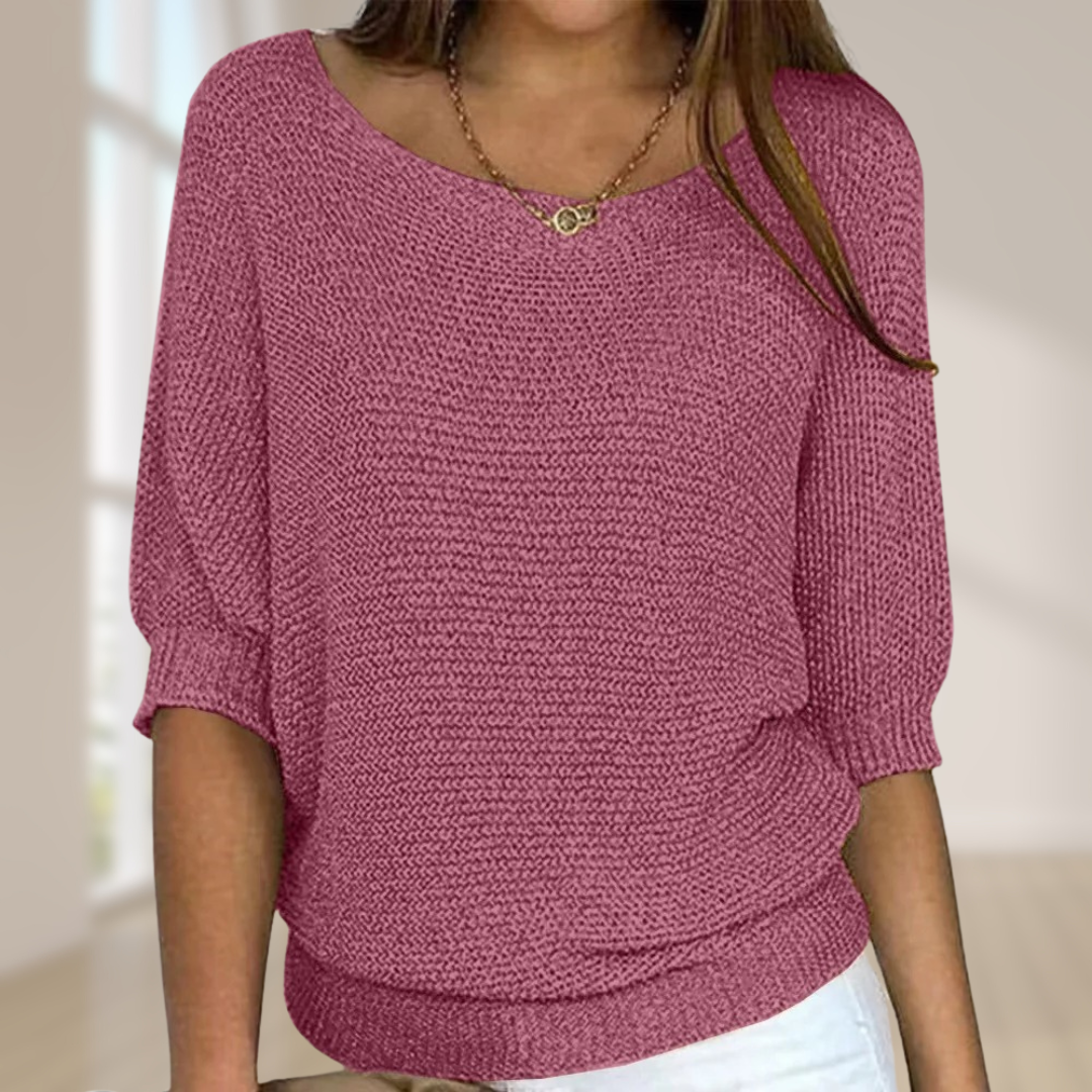 Knitted Jumper for Women with Round Neck and Three-Quarter Sleeves