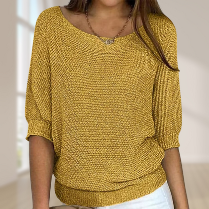 Knitted Jumper for Women with Round Neck and Three-Quarter Sleeves