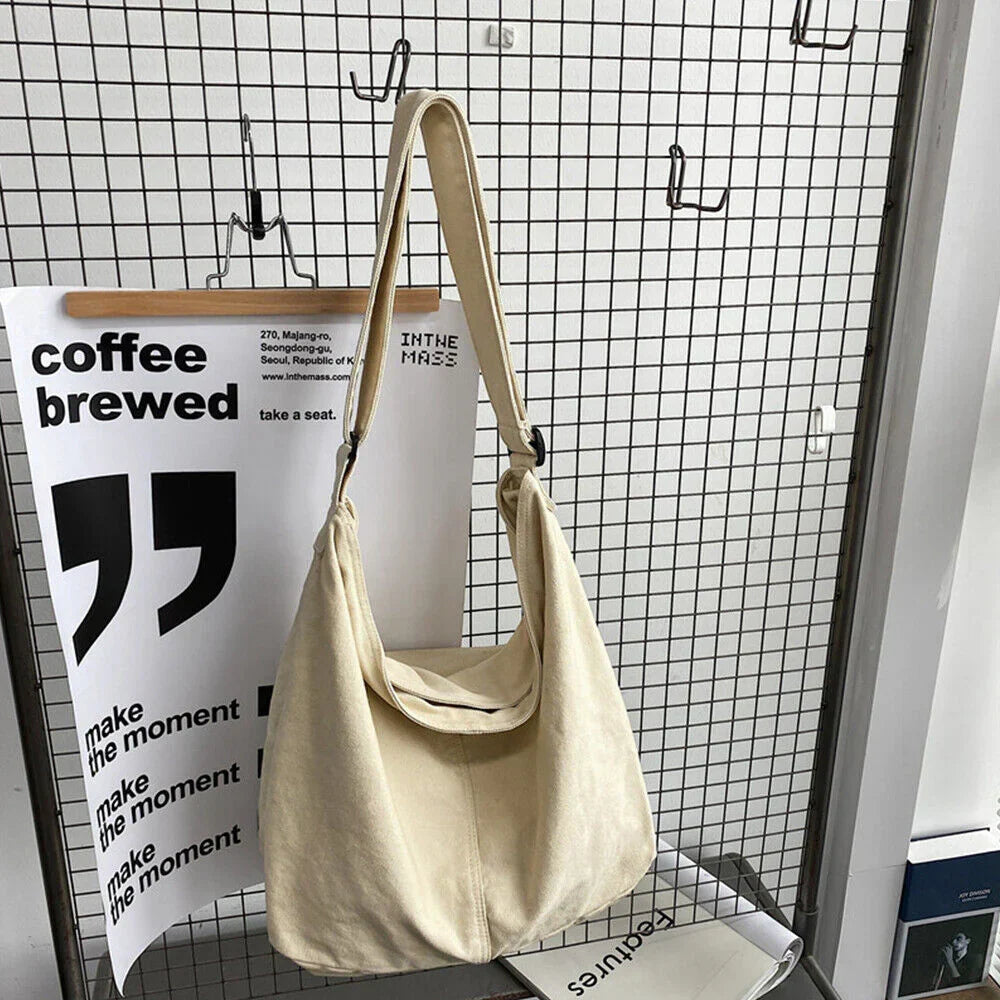 Oversized canvas schoudertas voor dames met duurzaam ontwerp