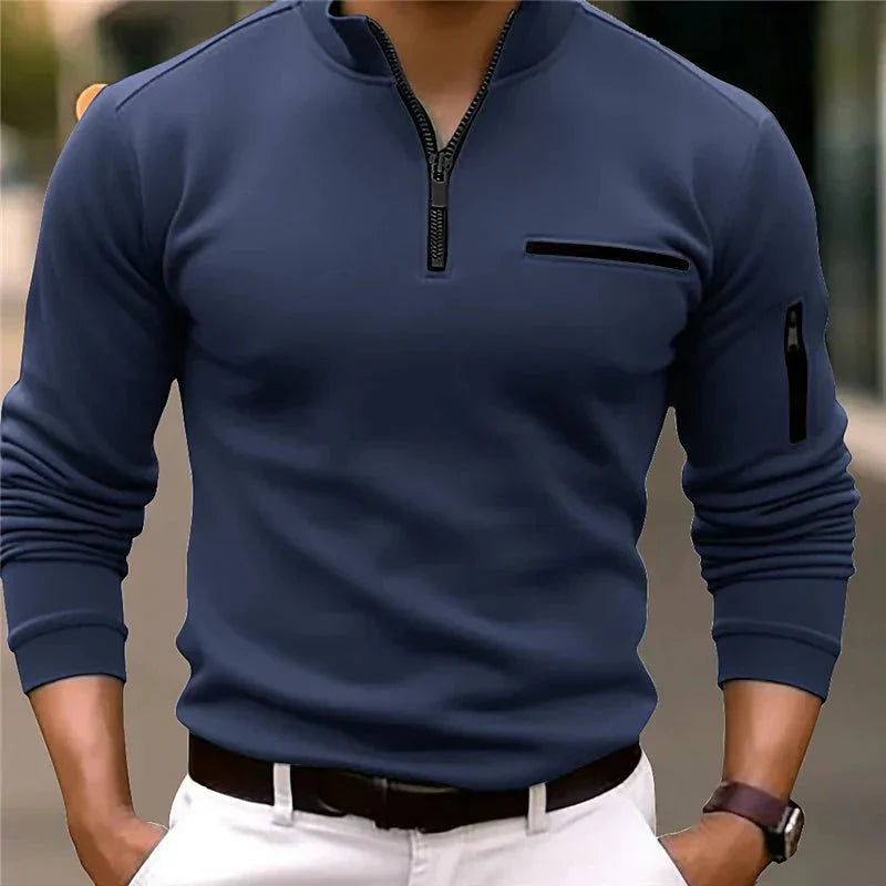 Jande - Men's Spring Zip-Up Sweater with Chest Pocket