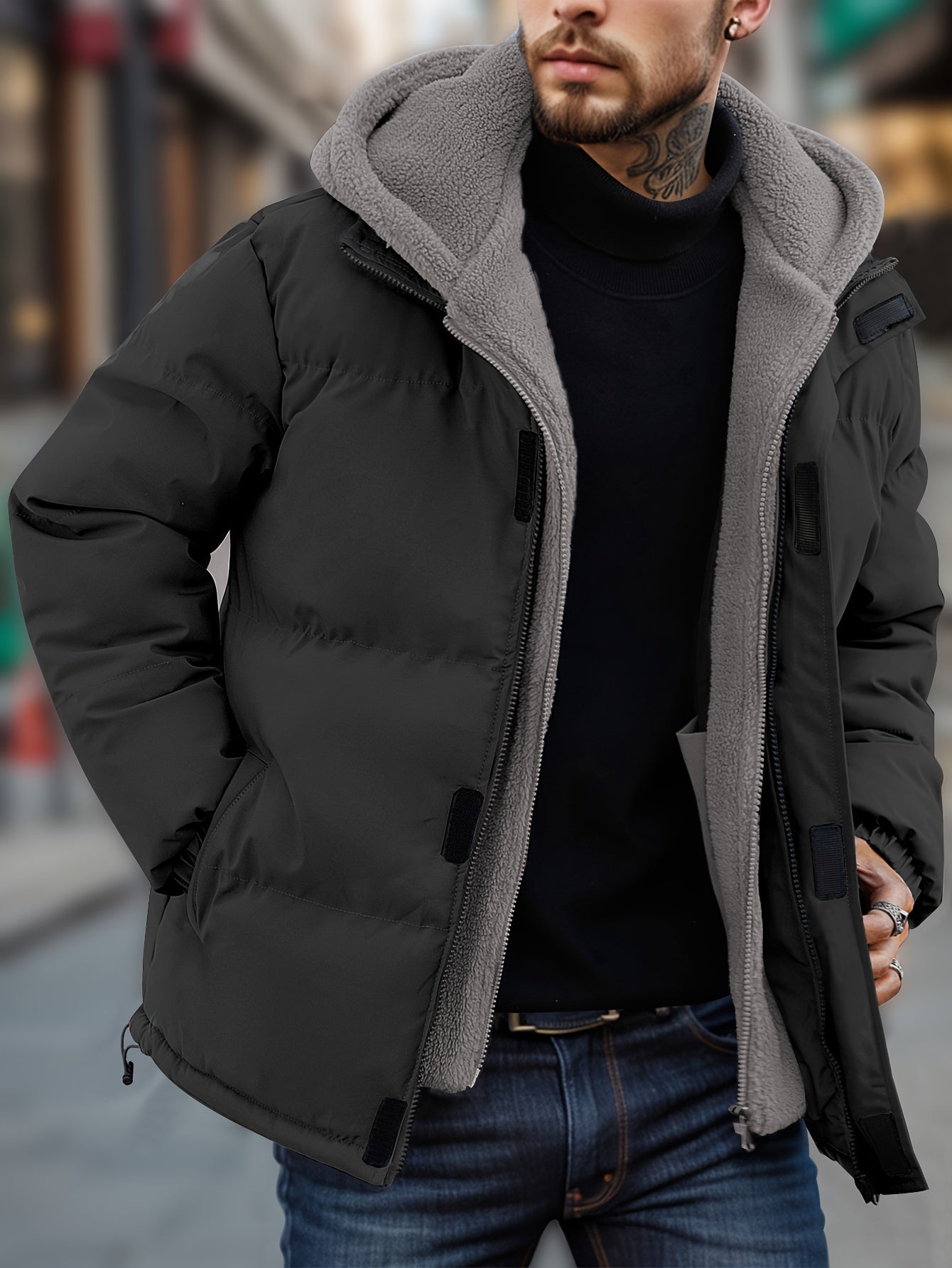 Tim | Veste polaire matelassée pour homme avec capuche et poches