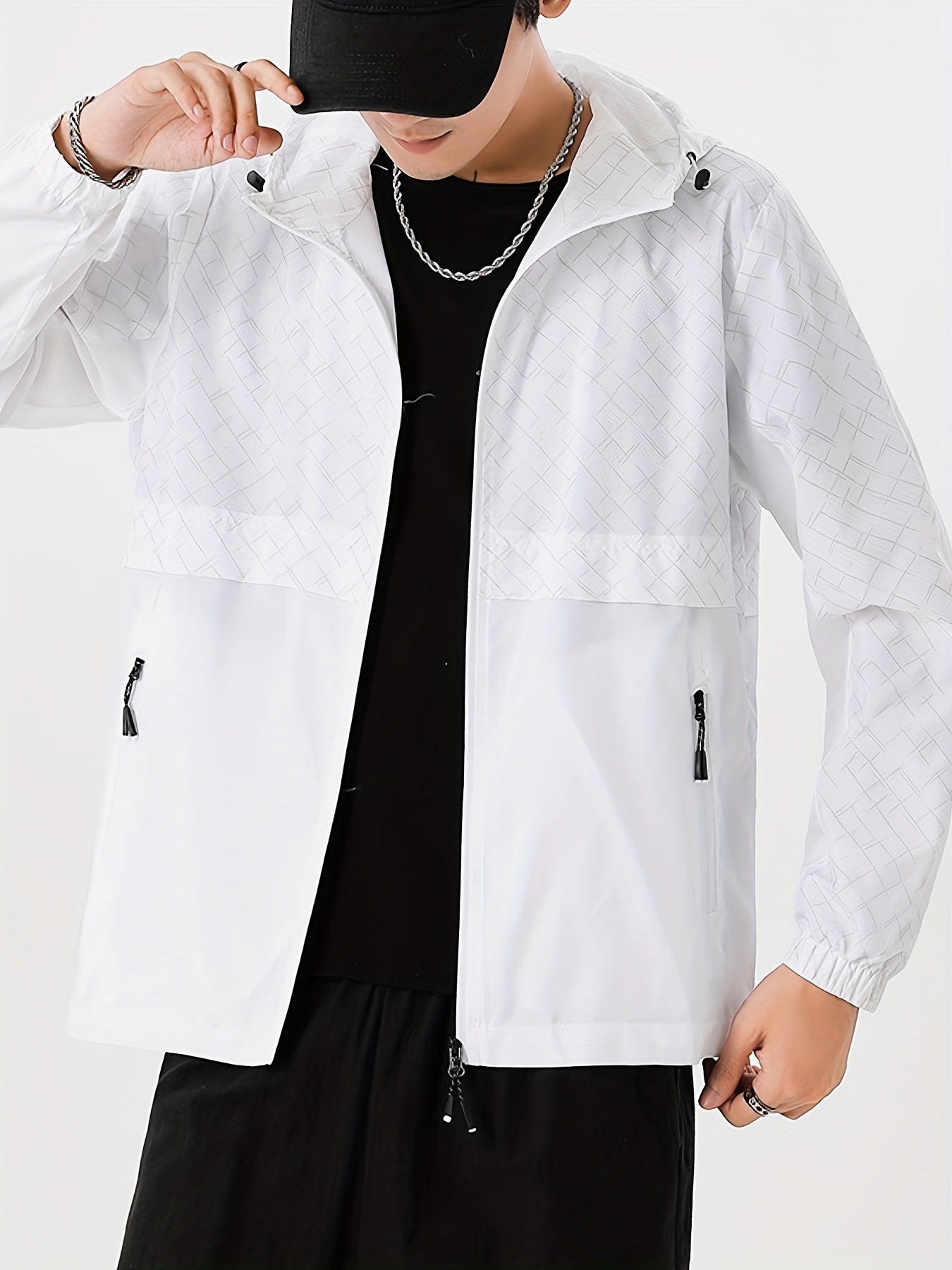 Tim | Coupe-vent léger pour homme avec motif à carreaux et capuche