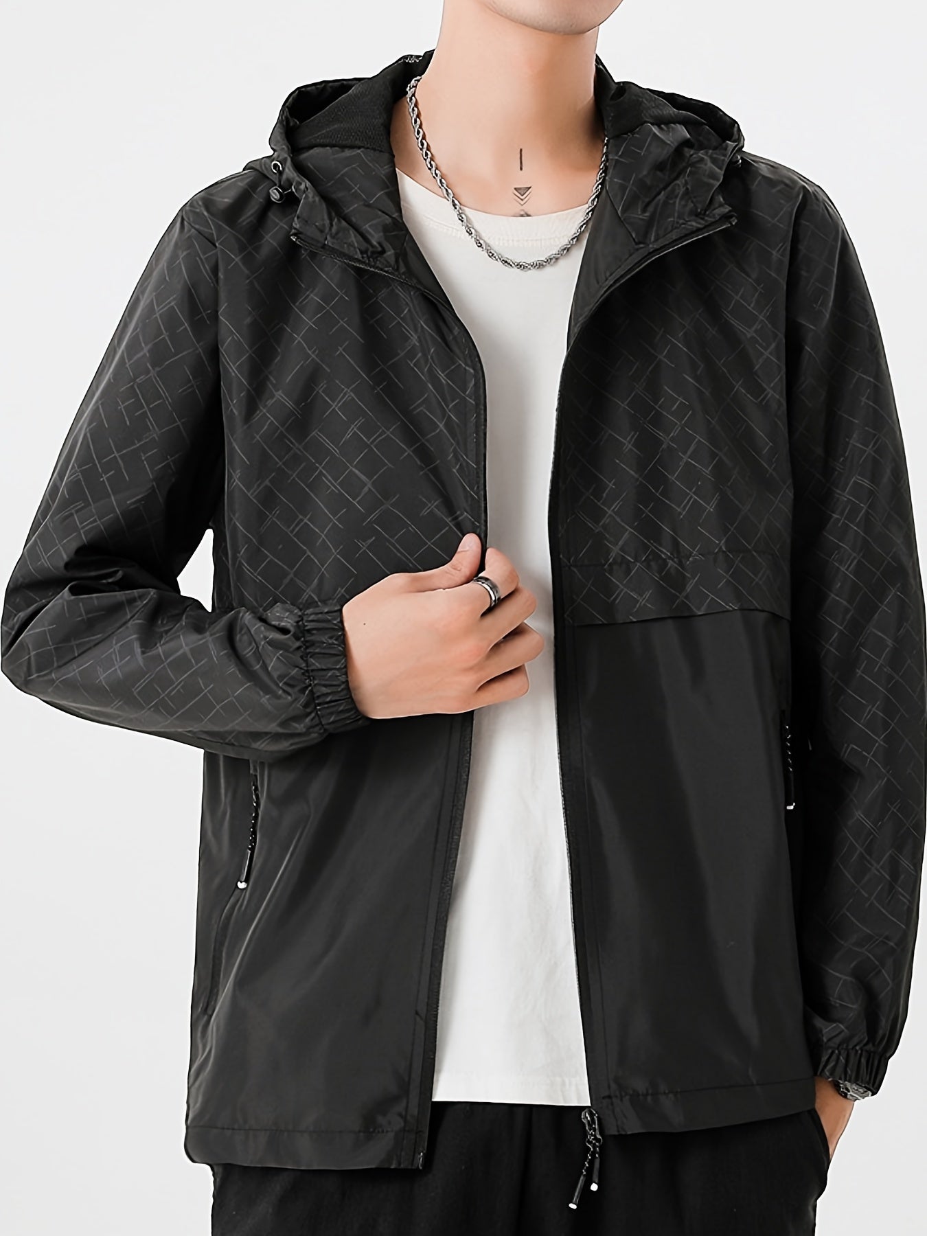 Tim | Coupe-vent léger pour homme avec motif à carreaux et capuche