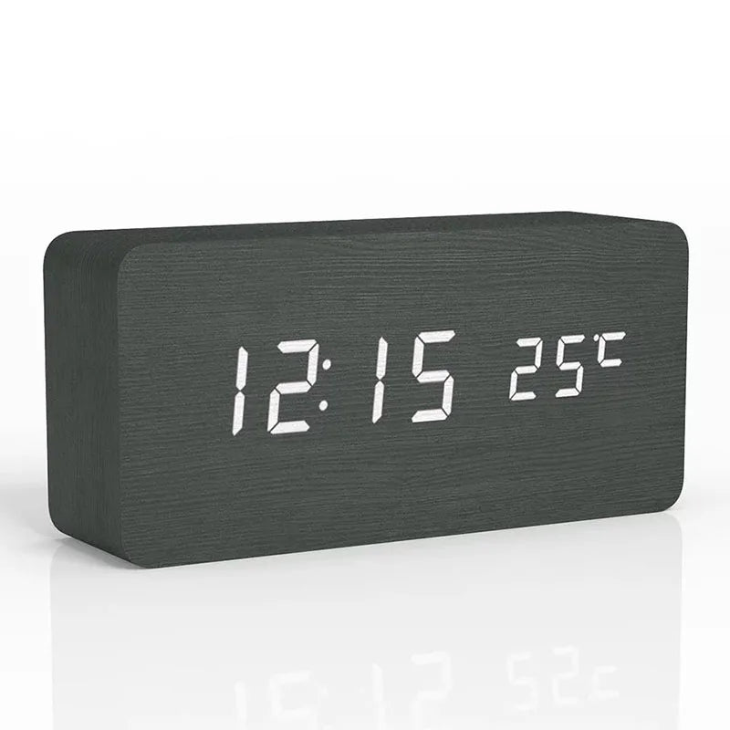 TimberTime - Reloj LED de madera natural - Diseño único - Función de alarma digital