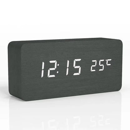 TimberTime - Reloj LED de madera natural - Diseño único - Función de alarma digital