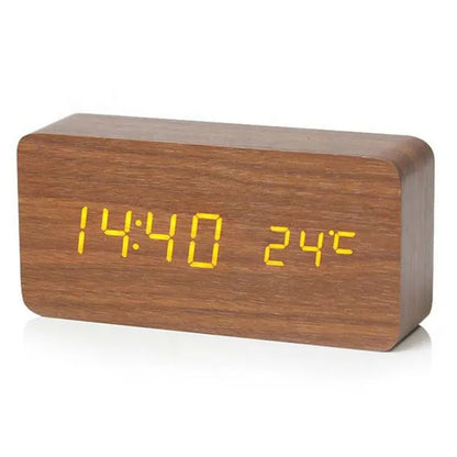 TimberTime - Reloj LED de madera natural - Diseño único - Función de alarma digital