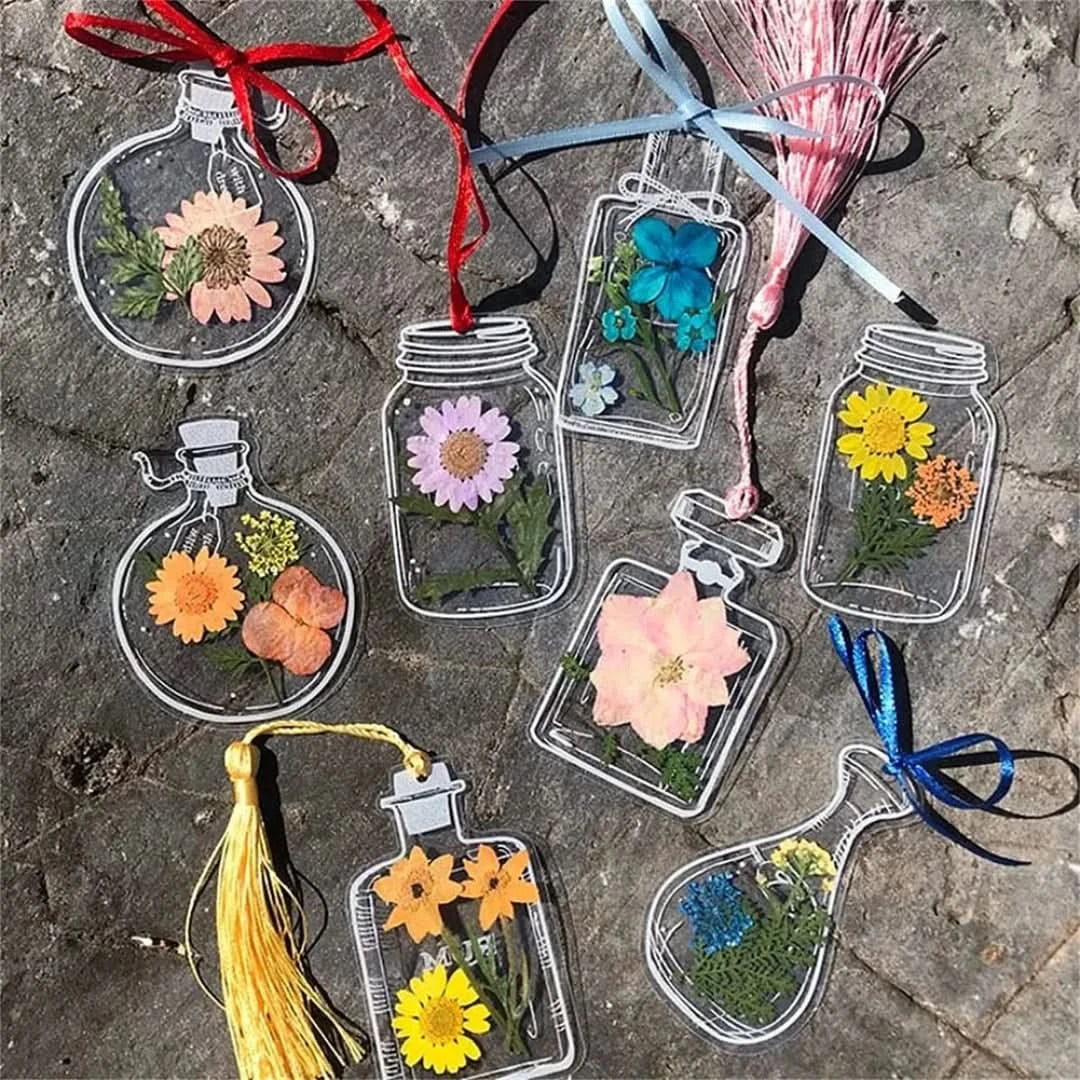🌸Transparent bookmarks with dried flowers (with free ribbon)🦋