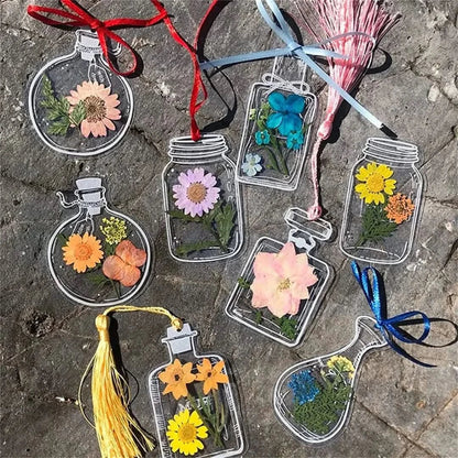 🌸Transparent bookmarks with dried flowers (with free ribbon)🦋