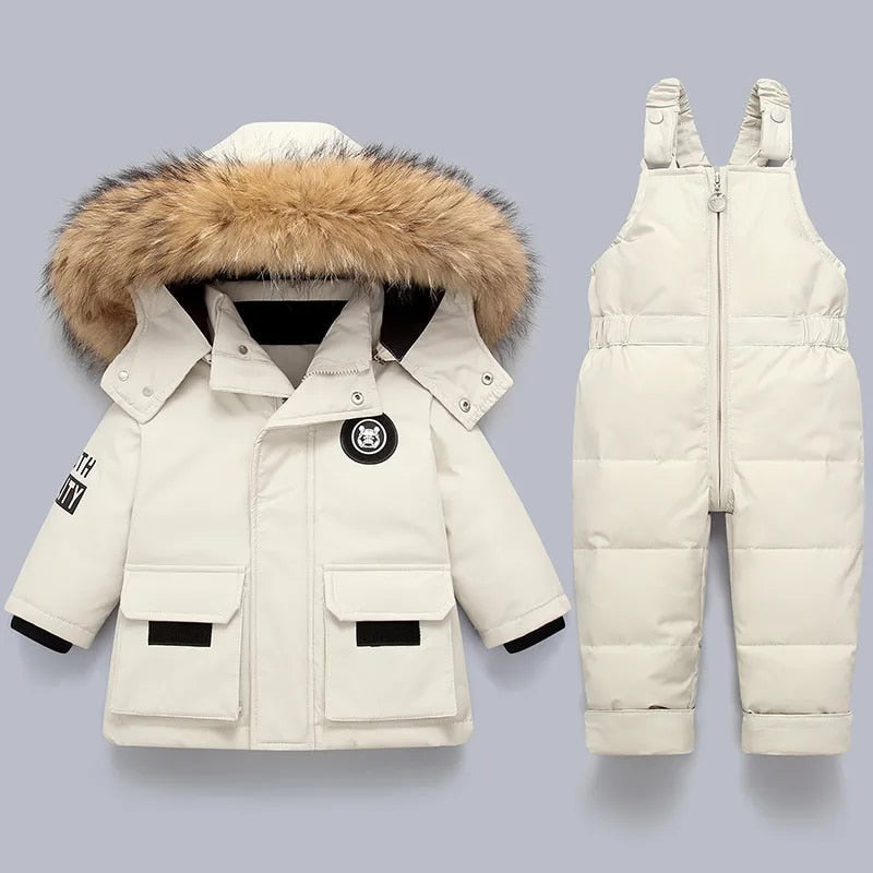 Children's Warm Winter Coat Overall with Fur Collar