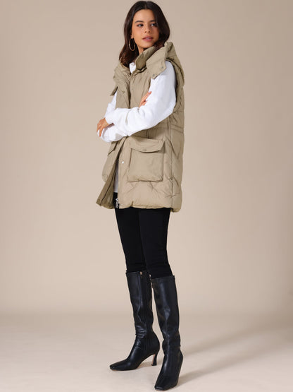 Quilted Long Gilet with Hood for Women