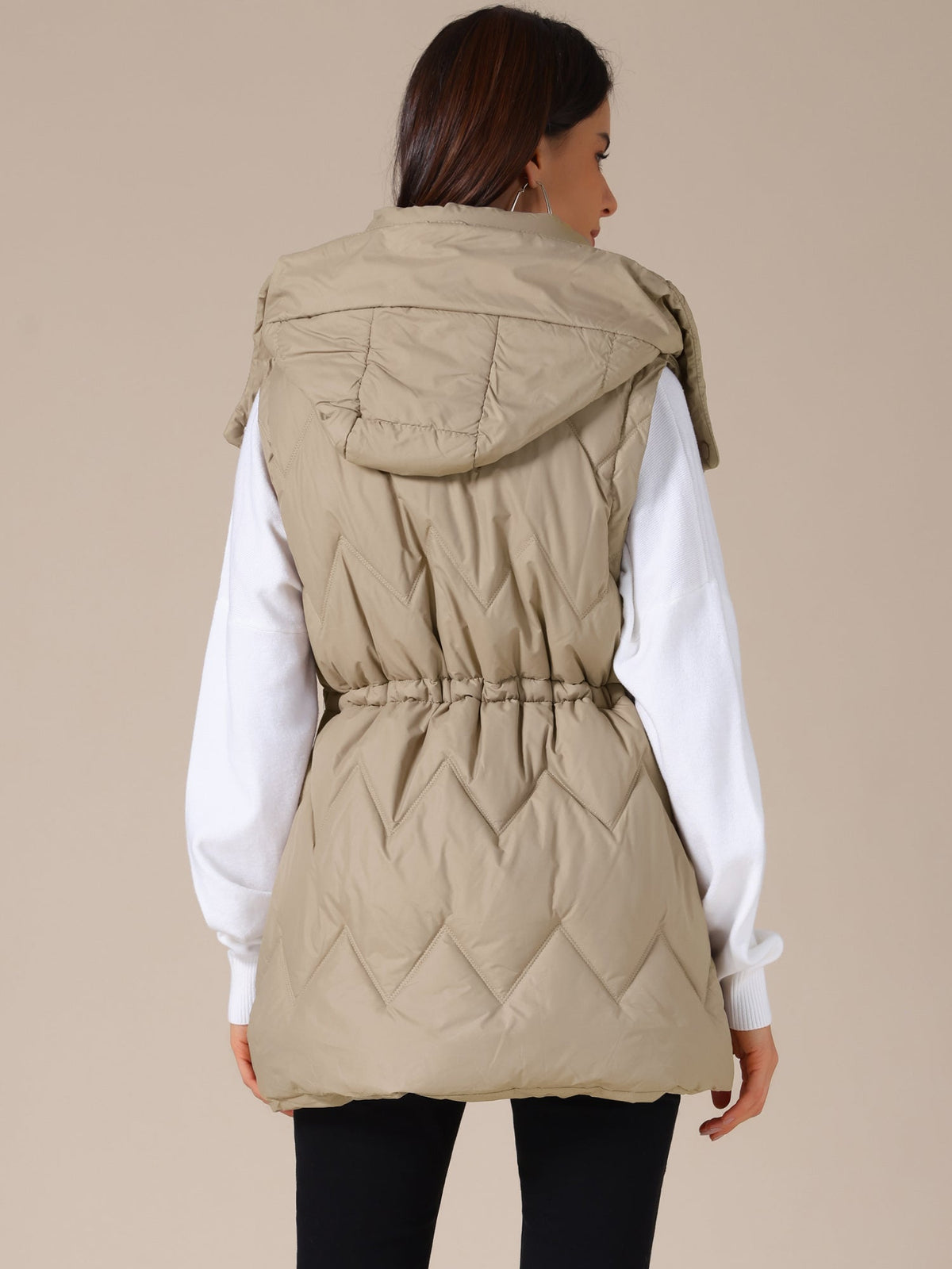 Quilted Long Gilet with Hood for Women