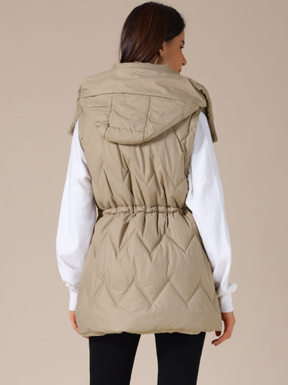 Quilted Long Gilet with Hood for Women