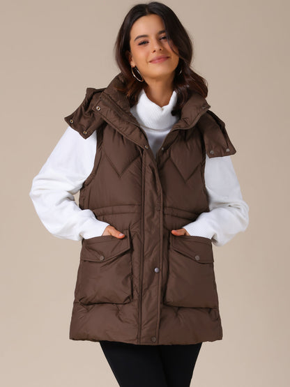 Quilted Long Gilet with Hood for Women
