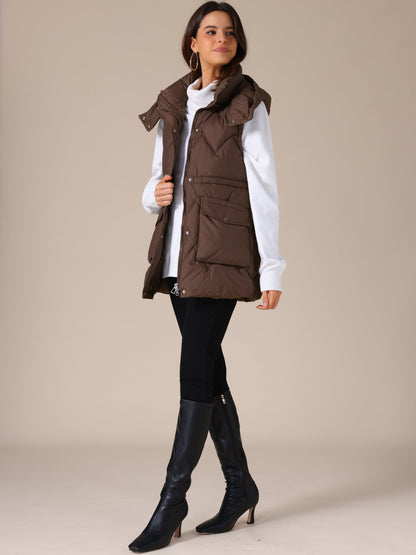 Quilted Long Gilet with Hood for Women