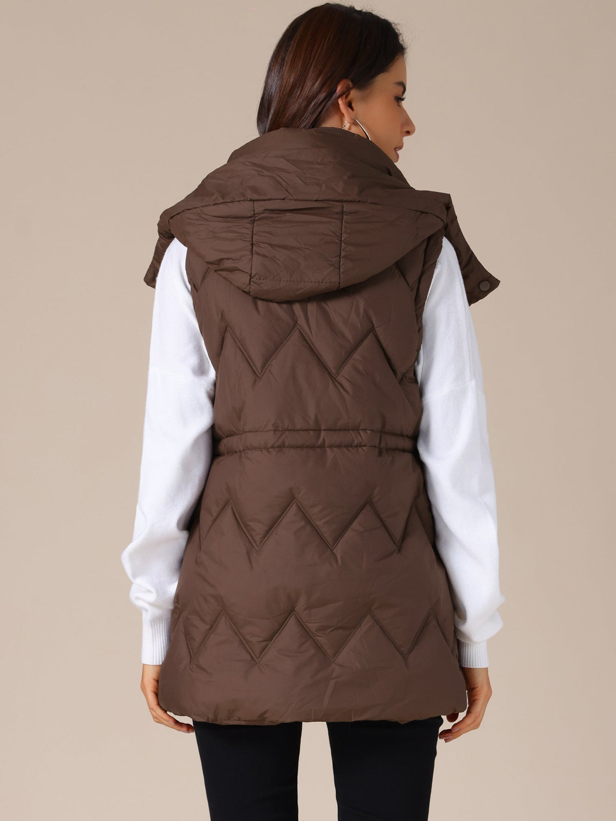 Quilted Long Gilet with Hood for Women