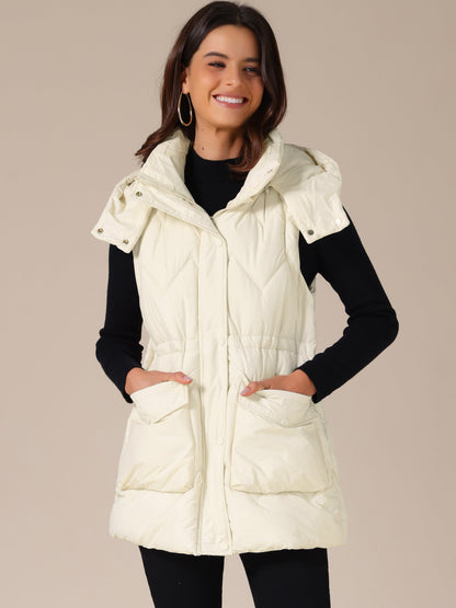 Quilted Long Gilet with Hood for Women