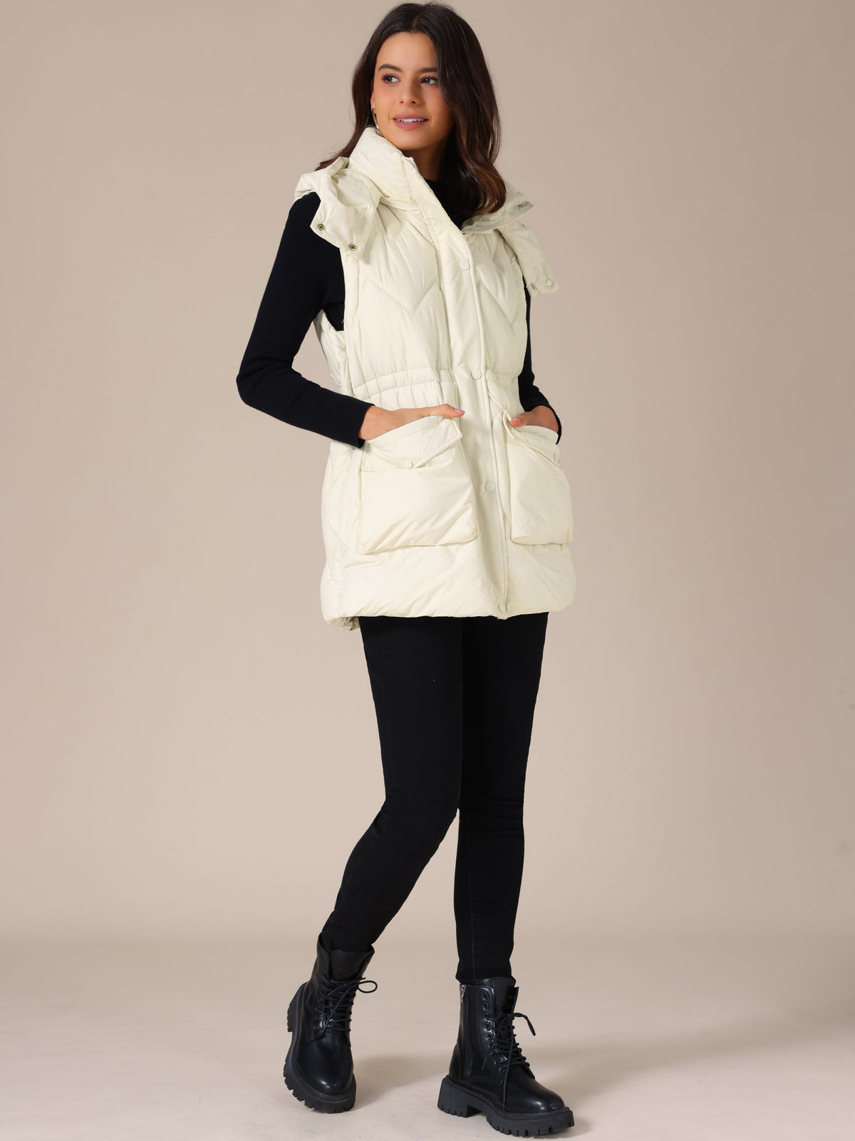 Quilted Long Gilet with Hood for Women